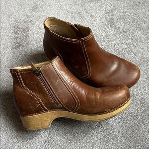 Dansko Clog Ankle Boots Leather Pull Up Zipper Bootie 37